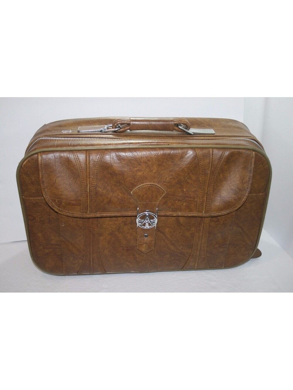 VTG 1983 American Tourister Brown Leather Suit Case Carry On Luggage 22x13x6.5